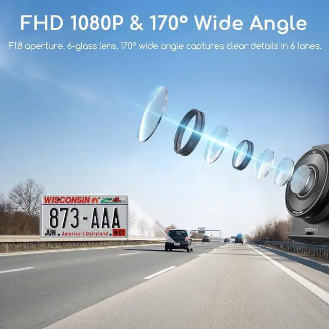 Alt view image 5 of 7 - COOAU Mini Dash Cam Front: 1080P Dash Camera for Cars with 2" IPS Screen - Dashcam Wide Angle WDR | Loop Recording G-Sensor | 24H Parking Mode Night Vision