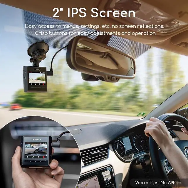 Alt view image 6 of 7 - COOAU Mini Dash Cam Front: 1080P Dash Camera for Cars with 2" IPS Screen - Dashcam Wide Angle WDR | Loop Recording G-Sensor | 24H Parking Mode Night Vision