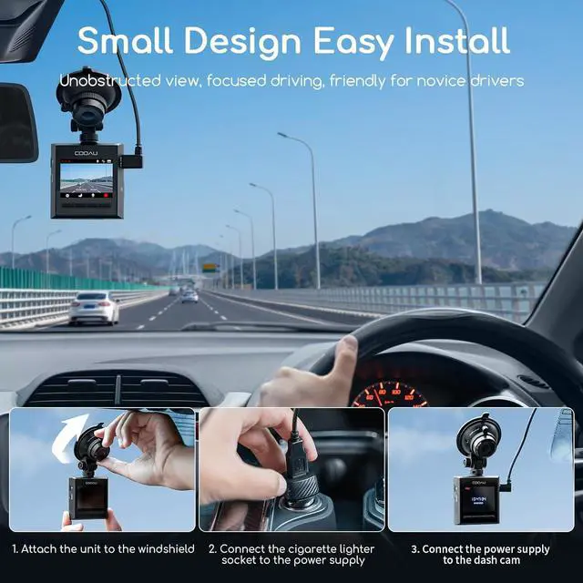 Alt view image 2 of 7 - COOAU Mini Dash Cam Front: 1080P Dash Camera for Cars with 2" IPS Screen - Dashcam Wide Angle WDR | Loop Recording G-Sensor | 24H Parking Mode Night Vision