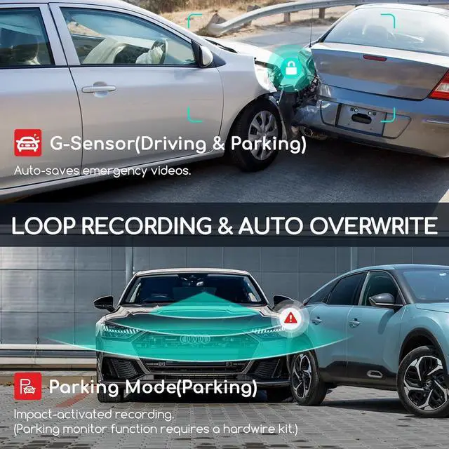 Alt view image 3 of 7 - COOAU Mini Dash Cam Front: 1080P Dash Camera for Cars with 2" IPS Screen - Dashcam Wide Angle WDR | Loop Recording G-Sensor | 24H Parking Mode Night Vision