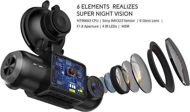 Alt view image 6 of 7 - 1080P FHD Built-in GPS Wi-Fi Dash Cam, Front and Inside Car Camera Recorder with Infrared Night Vision, Supercapacitor, 4 IR LEDs,G-Sensor, Parking Mode, Loop Recording