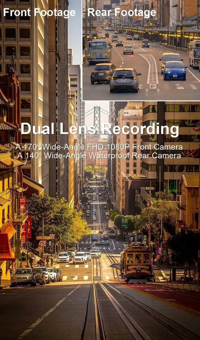 Alt view image 6 of 6 - Penemay Dual Dash Cam Front and Rear Camera 1080p Front Camera, Dash Camera for Cars Waterproof Rear Camera, Car Camera Included 32GB Card, Dashboard Camera with Super Night Vision, Parking Monitor