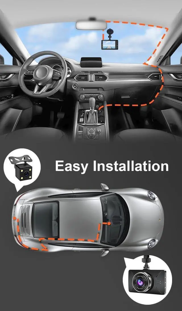 Alt view image 3 of 6 - Penemay Dual Dash Cam Front and Rear Camera 1080p Front Camera, Dash Camera for Cars Waterproof Rear Camera, Car Camera Included 32GB Card, Dashboard Camera with Super Night Vision, Parking Monitor