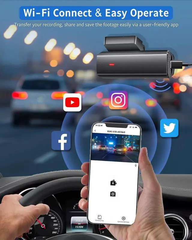 Alt view image 5 of 7 - EUKI 2.5K Dash Cam, WiFi Car Camera, Front Dash Camera with Magnetic Mount, Smart App Control, 24h Parking Mode, Loop Recording, WDR, G-Sensor, Support 256GB Max