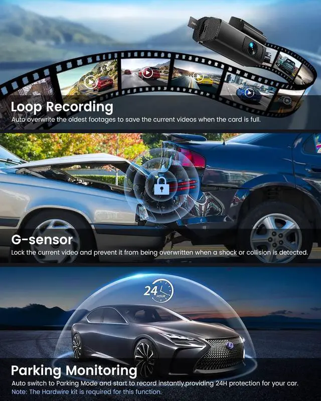 Alt view image 6 of 7 - EUKI 2.5K Dash Cam, WiFi Car Camera, Front Dash Camera with Magnetic Mount, Smart App Control, 24h Parking Mode, Loop Recording, WDR, G-Sensor, Support 256GB Max