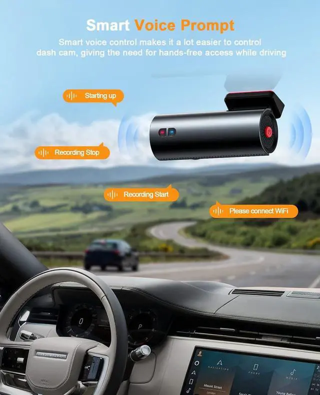 Alt view image 4 of 7 - WiFi 4K Dash Cam for Cars with Front Camera, APP Control, Free 64GB SD Card, 170° Wide-Angle, Voice Broadcast, Night Vision, Loop Recording, G-Sensor, 24H Parking Monitor, Supports up to 128GB