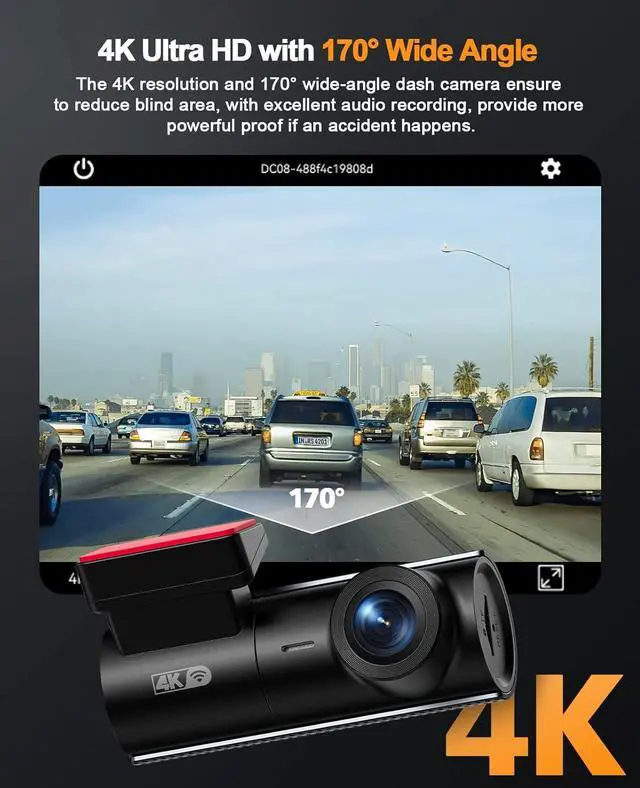 Alt view image 5 of 7 - WiFi 4K Dash Cam for Cars with Front Camera, APP Control, Free 64GB SD Card, 170° Wide-Angle, Voice Broadcast, Night Vision, Loop Recording, G-Sensor, 24H Parking Monitor, Supports up to 128GB