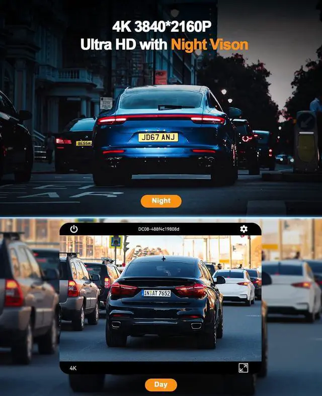 Alt view image 2 of 7 - WiFi 4K Dash Cam for Cars with Front Camera, APP Control, Free 64GB SD Card, 170° Wide-Angle, Voice Broadcast, Night Vision, Loop Recording, G-Sensor, 24H Parking Monitor, Supports up to 128GB