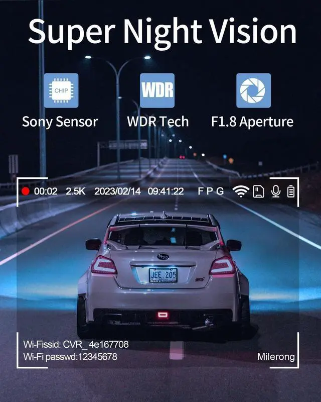 Alt view image 5 of 7 - 2.5K Dash Cam Front and Rear with WiFi 3" Screen Dashcam for Car, Dual Car Camera with 64GB Memory Card with WDR Night Version, Car Dashboard Camera with Parking Mode Monitor, 170° Wide Angle