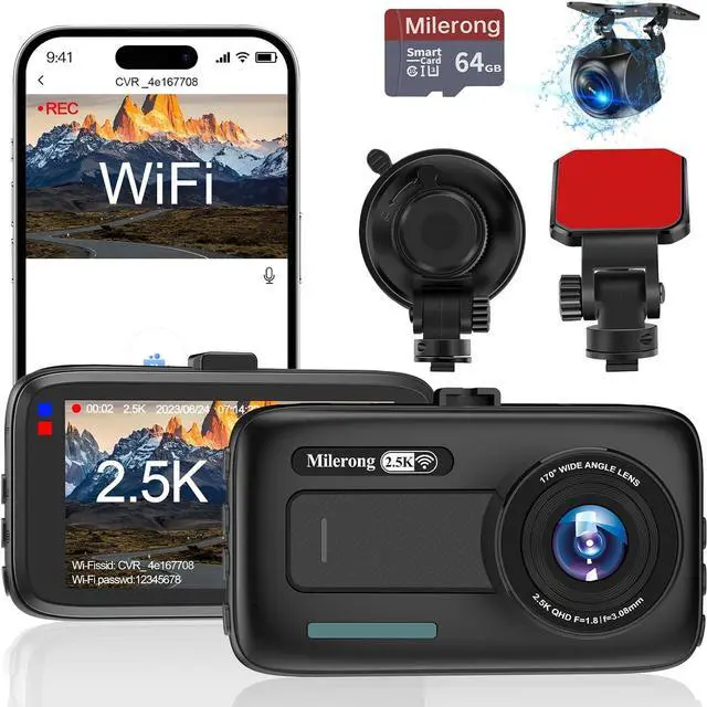 Main image of 2.5K Dash Cam Front and Rear with WiFi 3" Screen Dashcam for Car, Dual Car Camera with 64GB Memory Card with WDR Night Version, Car Dashboard Camera with Parking Mode Monitor, 170° Wide Angle
