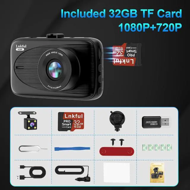 Alt view image 5 of 6 - Dash Cam Front and Rear Camera, Lnkful Dashcams for Cars with 32GB Card, 1080P Dash Cam Front +720P Rear Car Camera, Dashboard Camera with 3'' IPS Screen, Loop Recoding, G-Sensor, Parking Monitor
