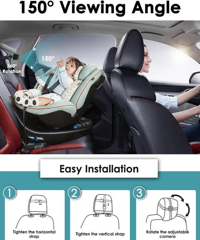 Alt view image 6 of 7 - Zacro Baby Car Mirror Camera HD 1080P - 150°Viewing Angle Baby Car Seat Mirror with 4.3 Display - Baby Car Monitors with Night Vision, Suction Cup Mount - Baby Car Mirror Rear View