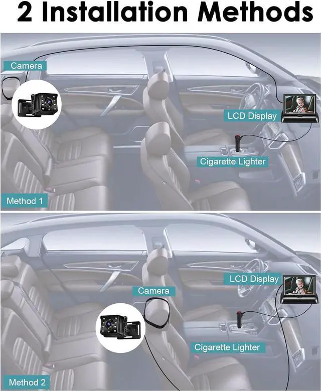 Alt view image 4 of 7 - Zacro Baby Car Mirror Camera HD 1080P - 150°Viewing Angle Baby Car Seat Mirror with 4.3 Display - Baby Car Monitors with Night Vision, Suction Cup Mount - Baby Car Mirror Rear View