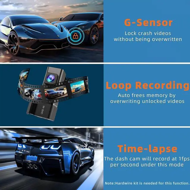 Alt view image 7 of 7 - Dash Cam 4K WiFi Front Dash Camera for Cars, E-YEEGER Car Camera Mini Dashcams with App, Dashboard Camera with 24H Parking Mode, Night Vision, Loop Recording, Free 32G Card, Support 256GB Max