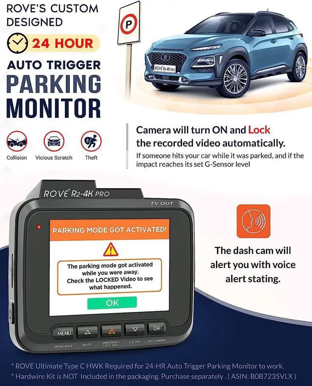 Alt view image 4 of 7 - ROVE R2-4K PRO Dash Cam, Built-in GPS, 5G WiFi Dash Camera for Cars, 2160P UHD 30fps Dashcam with APP, 2.4" IPS Screen, Night Vision, WDR, 150° Wide Angle, 24-Hr Parking Mode, Supports 512GB Max