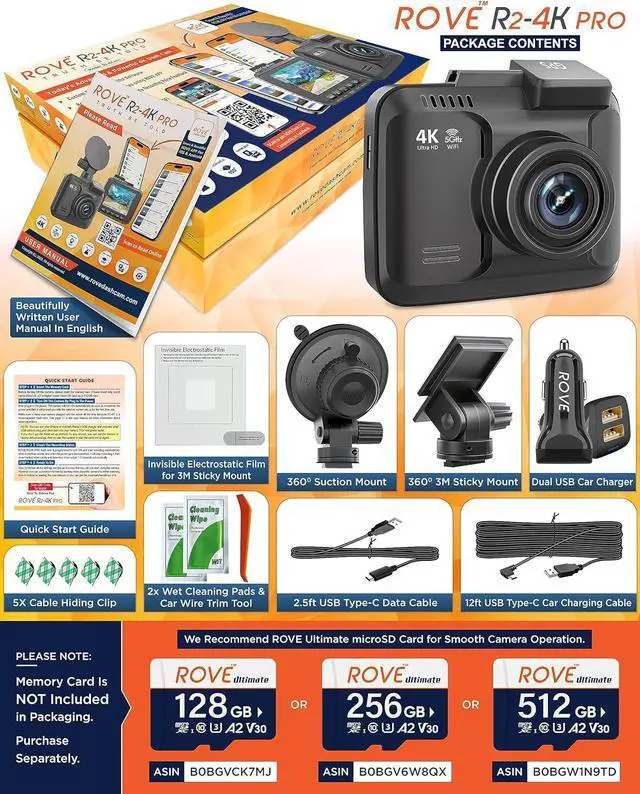 Alt view image 2 of 7 - ROVE R2-4K PRO Dash Cam, Built-in GPS, 5G WiFi Dash Camera for Cars, 2160P UHD 30fps Dashcam with APP, 2.4" IPS Screen, Night Vision, WDR, 150° Wide Angle, 24-Hr Parking Mode, Supports 512GB Max