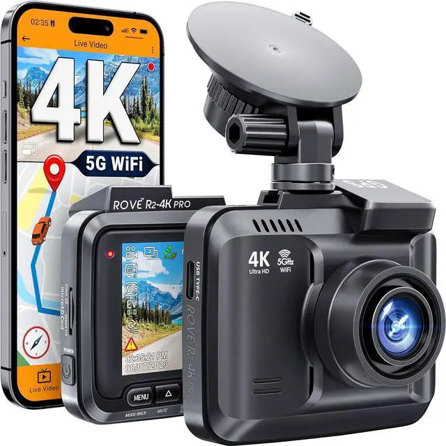 Main image of ROVE R2-4K PRO Dash Cam, Built-in GPS, 5G WiFi Dash Camera for Cars, 2160P UHD 30fps Dashcam with APP, 2.4" IPS Screen, Night Vision, WDR, 150° Wide Angle, 24-Hr Parking Mode, Supports 512GB Max