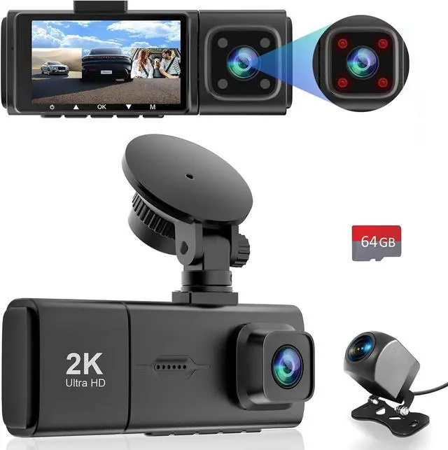 Main image of Dash Cam Front and Rear Camera 3 Channel 2.5K+1080P+1080P, Dash Cam Front and Inside Camera Included 64GB Card, Dash Camera for Cars with Infrared Night Vision, Parking Monitor, Accident Lock