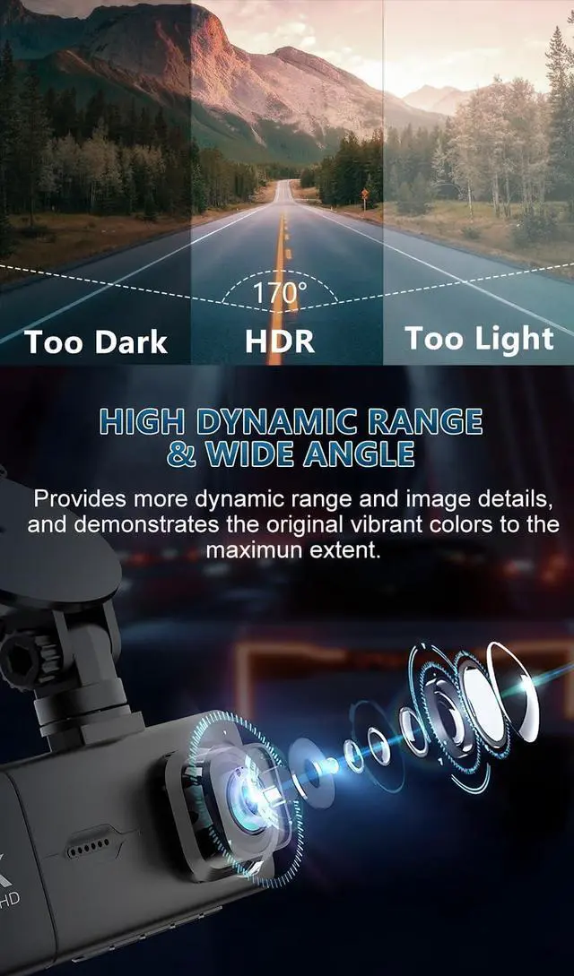 Alt view image 4 of 6 - Dash Cam Front and Rear Camera 3 Channel 2.5K+1080P+1080P, Dash Cam Front and Inside Camera Included 64GB Card, Dash Camera for Cars with Infrared Night Vision, Parking Monitor, Accident Lock