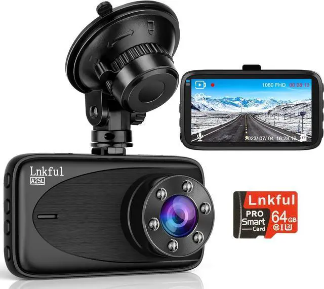 Main image of Dash Cam Front, Lnkful Dash Camera for Cars with 64GB SD Card, 1080P FHD Car Dashboard Camera Recorder with 3'' IPS Screen, 170° Wide Angle, Loop Recoding, Night Vision, G-Sensor, Parking Monitor