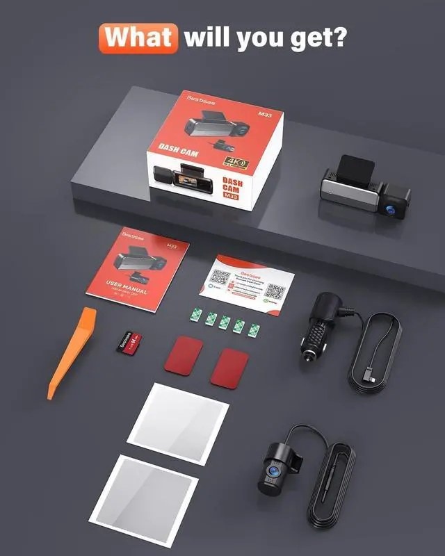 Alt view image 7 of 7 - Bestsee Dash Cam Front and Rear Camera with Built-in WiFi GPS, 4K/2.5K Full HD Dashcams for Cars Come with 64G SD Card, APP, 24h Parking Mode, G-Sensor, Loop Recording, Night Vision, WDR (M33)