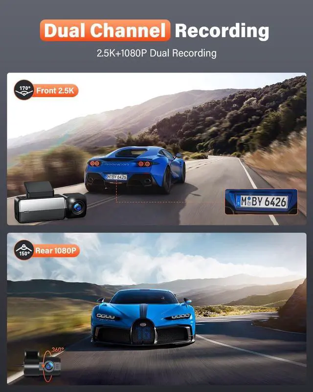 Alt view image 6 of 7 - Bestsee Dash Cam Front and Rear Camera with Built-in WiFi GPS, 4K/2.5K Full HD Dashcams for Cars Come with 64G SD Card, APP, 24h Parking Mode, G-Sensor, Loop Recording, Night Vision, WDR (M33)