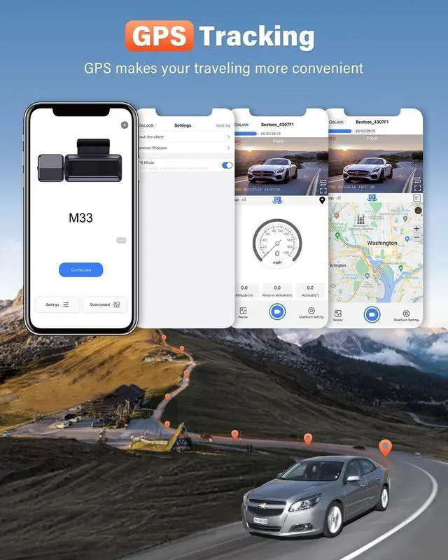Alt view image 3 of 7 - Bestsee Dash Cam Front and Rear Camera with Built-in WiFi GPS, 4K/2.5K Full HD Dashcams for Cars Come with 64G SD Card, APP, 24h Parking Mode, G-Sensor, Loop Recording, Night Vision, WDR (M33)