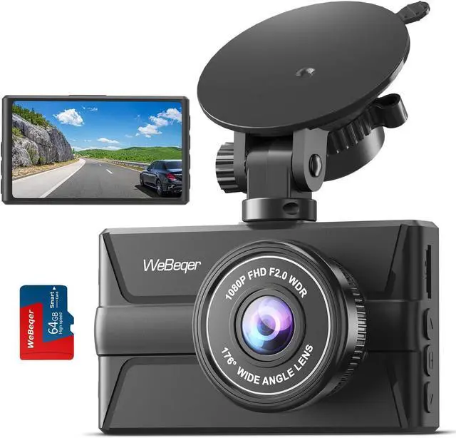 Main image of Dash Cam Front 1080P with Free 64G SD Card Dash Camera for Cars,3" IPS Screen,176° Wide Angle,WDR,Night Vision,Parking Monitor,G-Sensor