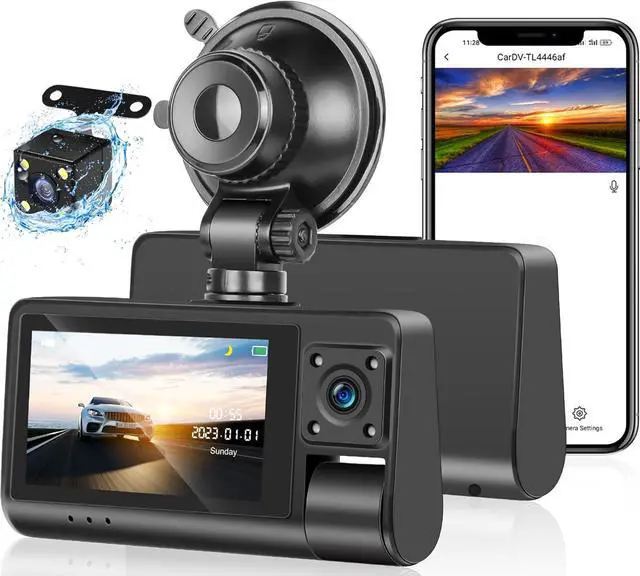 Main image of 3 Channel Dash Cam Front and Rear Inside, 3 Inch 1080P Touch Screen Dash Camera for Cars Three Way Triple Car Camera with APP Control,IR Night Vision,Loop Recording, G-Sensor, 24H Parking Monitor
