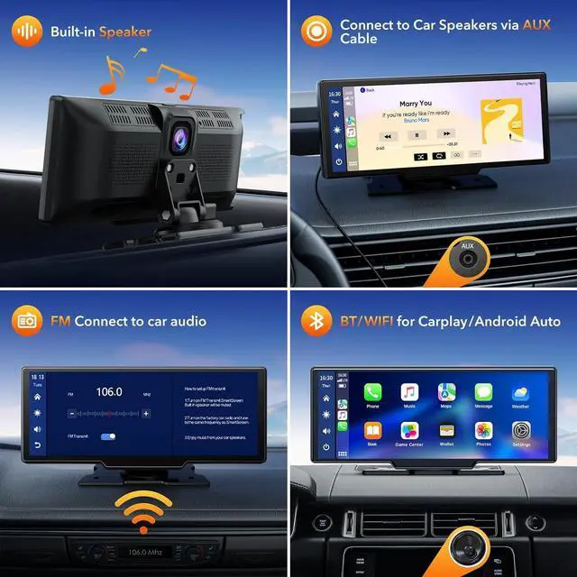 Alt view image 5 of 7 - Volam 9.26" Portable Wireless Car Stereo with Apple Carplay & 2.5K Dash Cam,1080P Backup Camera, Touchscreen Car GPS Navigation for Android Auto, Car Audio Receivers with Bluetooth,Mirror Link
