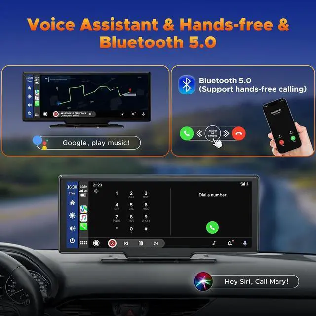 Alt view image 6 of 7 - Volam 9.26" Portable Wireless Car Stereo with Apple Carplay & 2.5K Dash Cam,1080P Backup Camera, Touchscreen Car GPS Navigation for Android Auto, Car Audio Receivers with Bluetooth,Mirror Link