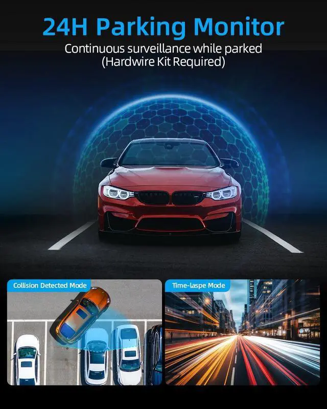 Alt view image 3 of 6 - Dash Cam 4K UHD Front and 1080P Rear with Free 64GB SD Card 2160P WiFi Car Camera Dual Dashcam for Cars,Smart App Control,WDR,Super Night Vision,Parking Mode,G-Sensor,Loop Recording,Support 256GB Max