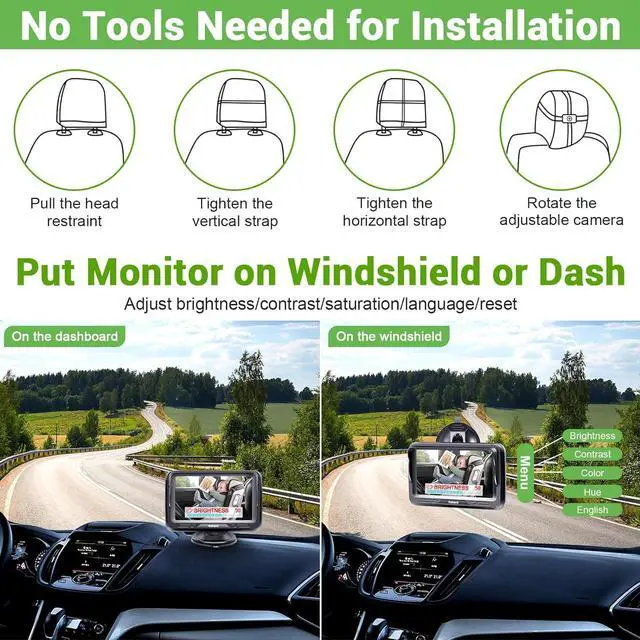 Alt view image 5 of 7 - Baby Car Camera Ease Installation: Eye Protection Clear Night Vision 360° Rotation Stability Backseat Camera for 2 Kids HD 1080P Car Baby Monitor with Infant Carseat Camera Rear Facing -Rohent N06