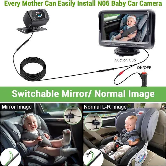 Alt view image 7 of 7 - Baby Car Camera Ease Installation: Eye Protection Clear Night Vision 360° Rotation Stability Backseat Camera for 2 Kids HD 1080P Car Baby Monitor with Infant Carseat Camera Rear Facing -Rohent N06