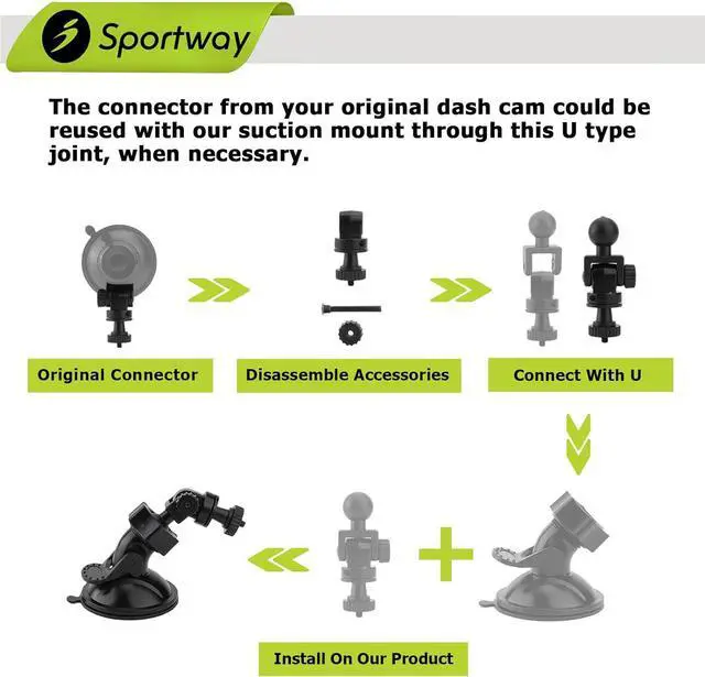 Alt view image 4 of 5 - Sportway S10 Suction Cup Dash Cam Mount Holder with 6+pcs Joints for Rove APEMAN CHORTAU Roav Nexar iiwey YI Z-Edge Old Shark KDLINKS Falcon Zero... Most Car Dash Cameras