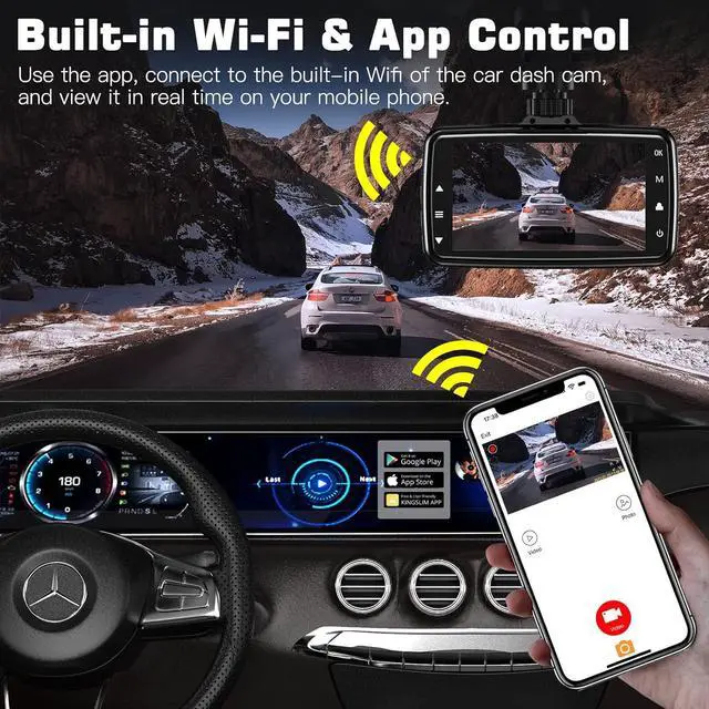 Alt view image 6 of 7 - 4K Dash Cam Front, WiFi Dash Camera for Cars, UHD 2160P Dashcam for Cars, Car Camera with Night Vision, Loop Recording, G-Sensor, Support 256GB Max