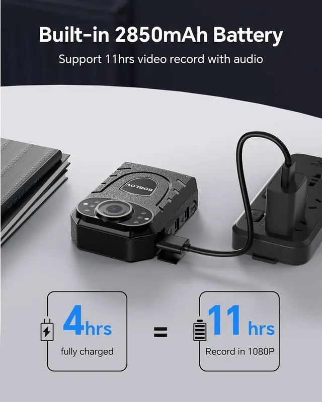 Alt view image 2 of 7 - BOBLOV KJ21 1296P Body Wearable Camera Support Memory Expand Max 128G Lightweight and Portable Easy to Operate Auto Night Vision and Support 8-10Hours Recording (KJ21+No Card)