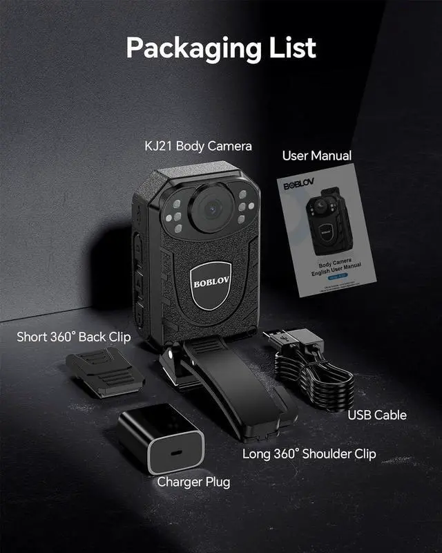 Alt view image 7 of 7 - BOBLOV KJ21 1296P Body Wearable Camera Support Memory Expand Max 128G Lightweight and Portable Easy to Operate Auto Night Vision and Support 8-10Hours Recording (KJ21+No Card)
