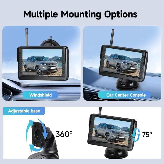 Alt view image 4 of 7 - Rimoody Wireless Backup Camera for Car with 5 Inch IPS Monitor - Plug and Play for Trucks, RVs, SUVs - AHD License Plate Rear View Camera - IP69 Waterproof Night Vision - Wireless Signal - Wide Angle