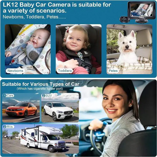 Alt view image 3 of 7 - LeeKooLuu Baby Car Camera Display 3 Mins Easy Install - Plug and Play HD 1080P Clear Picture Crystal Night Vision Rear Facing Car Baby Monitor with Camera Wide View Backseat Camera Two Kids LK12