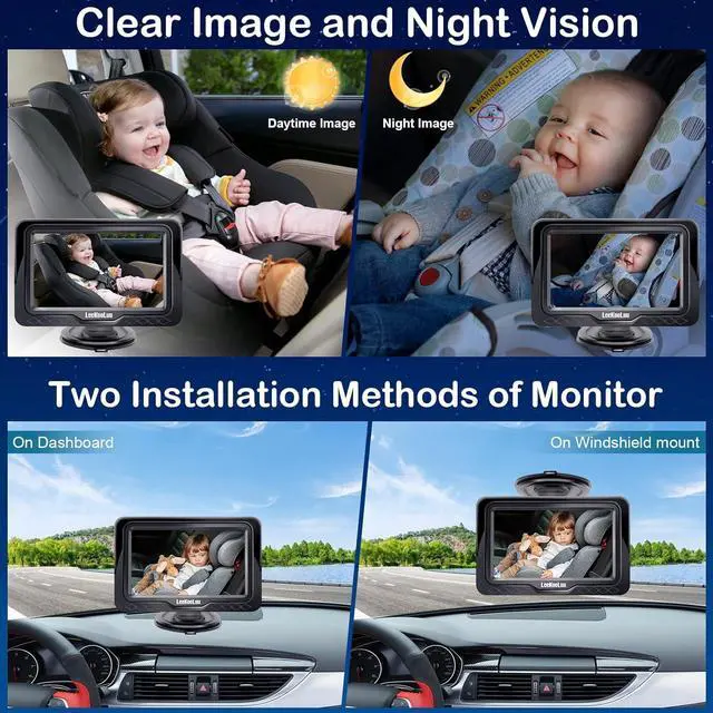 Alt view image 2 of 7 - LeeKooLuu Baby Car Camera Display 3 Mins Easy Install - Plug and Play HD 1080P Clear Picture Crystal Night Vision Rear Facing Car Baby Monitor with Camera Wide View Backseat Camera Two Kids LK12