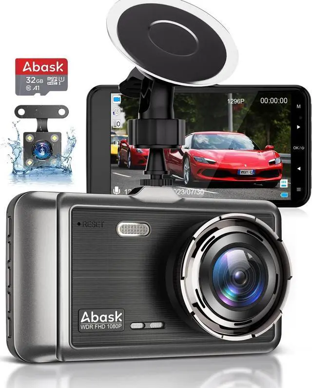 Main image of ABASK Dash Cam Front Rear Camera with 32G SD Card 1080P FHD Dual Car Camera 4'' IPS dashcams for car with Night Vision 170° Wide Angle WDR G-Sensor Parking Monitor Loop Recording Motion Detector