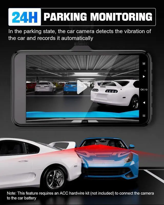 Alt view image 6 of 7 - ABASK Dash Cam Front Rear Camera with 32G SD Card 1080P FHD Dual Car Camera 4'' IPS dashcams for car with Night Vision 170° Wide Angle WDR G-Sensor Parking Monitor Loop Recording Motion Detector