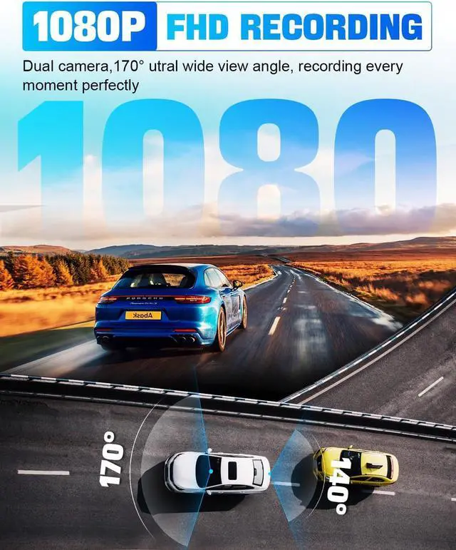 Alt view image 2 of 7 - ABASK Dash Cam Front Rear Camera with 32G SD Card 1080P FHD Dual Car Camera 4'' IPS dashcams for car with Night Vision 170° Wide Angle WDR G-Sensor Parking Monitor Loop Recording Motion Detector