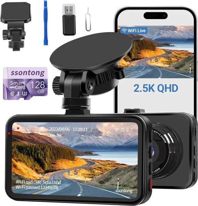 Main image of Dash Cam with 128GB Card WiFi/APP Control Dash Cam Front Dash Cameras, Dashcams for Cars W/Night Vision Car Camera 2.5K Dashboard Camera W/170°Wide Angle, G-Sensor,Parking Monitor, Max Support 256GB