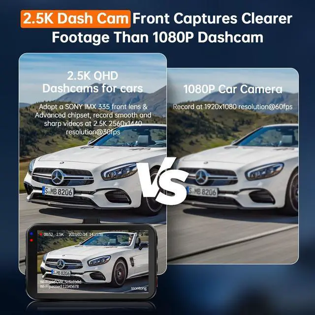 Alt view image 7 of 7 - Dash Cam with 128GB Card WiFi/APP Control Dash Cam Front Dash Cameras, Dashcams for Cars W/Night Vision Car Camera 2.5K Dashboard Camera W/170°Wide Angle, G-Sensor,Parking Monitor, Max Support 256GB