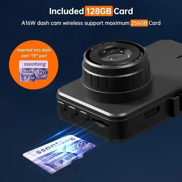 Alt view image 6 of 7 - Dash Cam with 128GB Card WiFi/APP Control Dash Cam Front Dash Cameras, Dashcams for Cars W/Night Vision Car Camera 2.5K Dashboard Camera W/170°Wide Angle, G-Sensor,Parking Monitor, Max Support 256GB