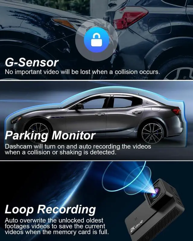 Alt view image 4 of 6 - Dash Cam Front and Rear Camera 2K+1080P Car Camera, 3Inch Screen Dash Camera for Cars, Dashcam with Free 64GB Card, Enhanced Night Vision, 170°Wide Angle, G-Sensor, 24H Parking Mode