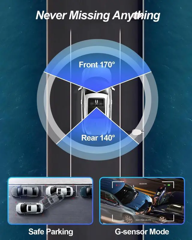 Alt view image 6 of 6 - Dash Cam Front and Rear Camera 2K+1080P Car Camera, 3Inch Screen Dash Camera for Cars, Dashcam with Free 64GB Card, Enhanced Night Vision, 170°Wide Angle, G-Sensor, 24H Parking Mode