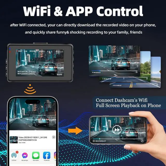 Alt view image 7 of 7 - Dash Cam Front and Rear, Dash Camera for Cars WiFi/APP Control Car Camera Dash Cam with 64G Card 2.5K Front Dash Cam+1080P Rear Dashcams with Super Night Vision, Loop Recording, G-Sensor Car Camera